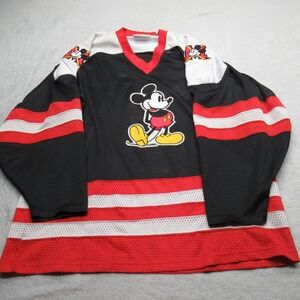 Mickey‎ Mouse # 1 Jersey Mens M/L Black Genus Long Sleeve V-Neck Hockey VTG 90s